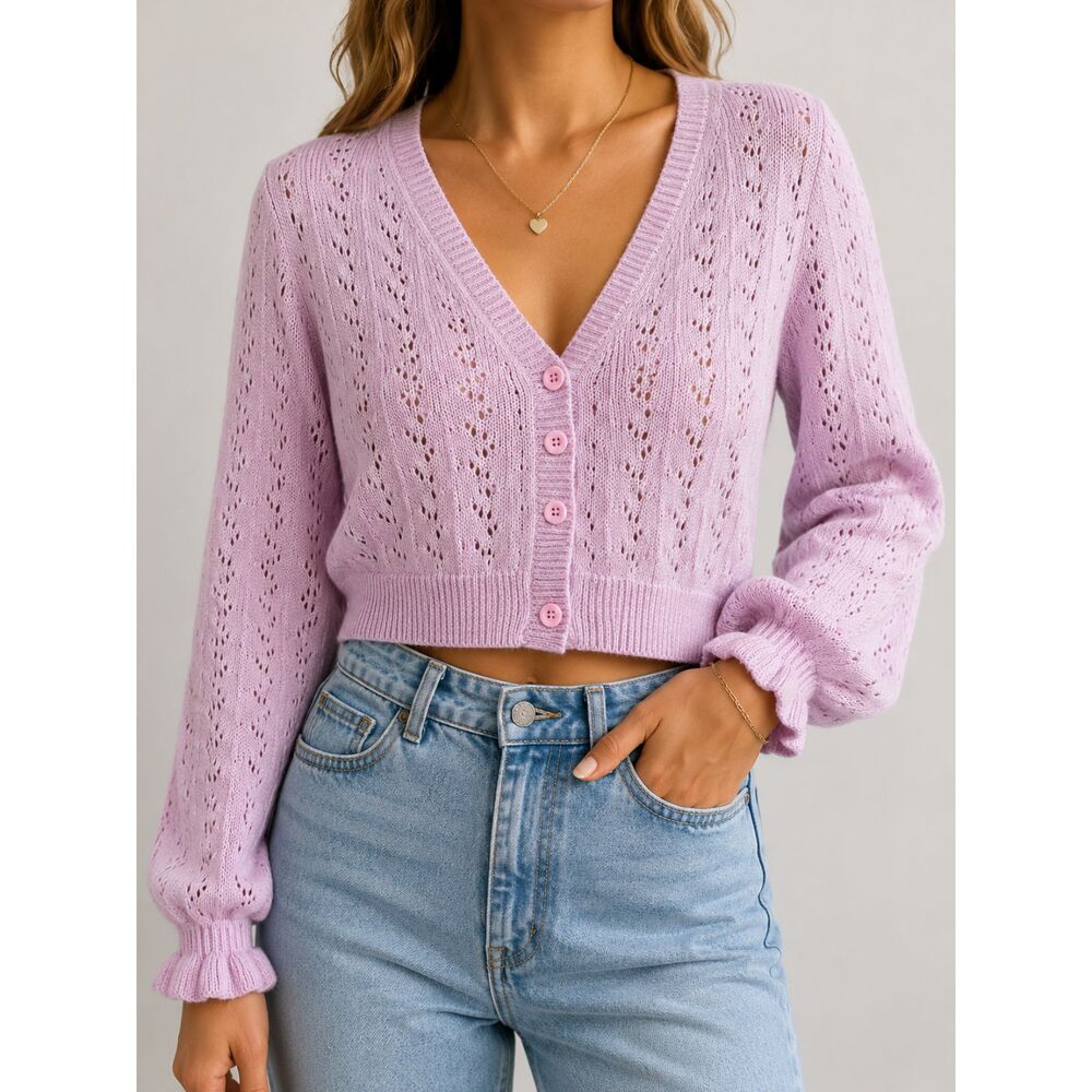 Princess Polly Pink Pointelle Knit Cropped Cardigan XS/S Coquette Balletcore